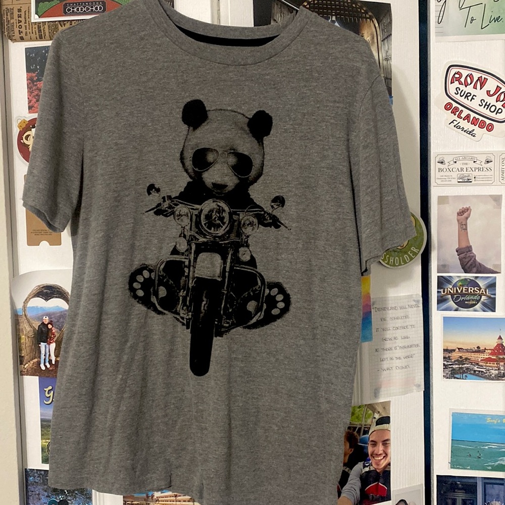Lightly used bear on motorcycle kids shirt